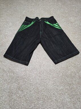 Vintage Y2K Ubug MEN’s Baggy Denim Shorts Green Accent Size 38 × 15
